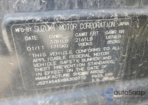 2011 Suzuki Sx4 из США, поврежденный, VIN JS2YA5A5XB6300772